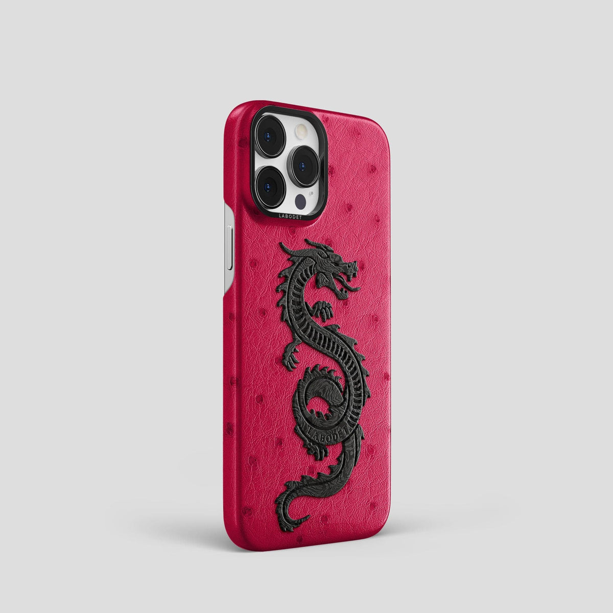 Bordeaux iPhone 15 Pro Classic Case Ostrich with Black Metal -2 | Bordeaux-Black