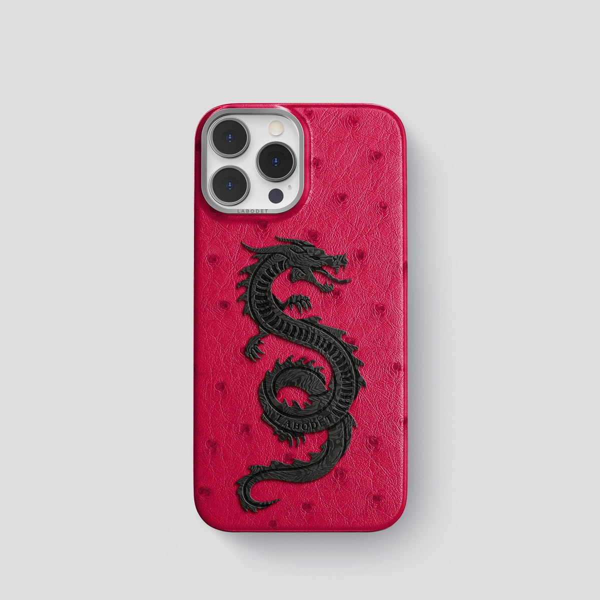 Bordeaux iPhone 15 Pro Classic Case Ostrich with Steel Metal -1 | Bordeaux-Steel