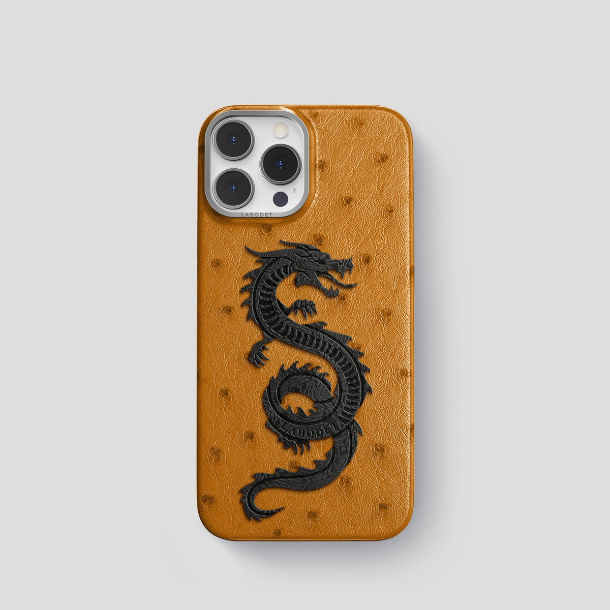 Chestnut iPhone 15 Pro Classic Case Ostrich with Steel Metal -1 | Chestnut-Steel