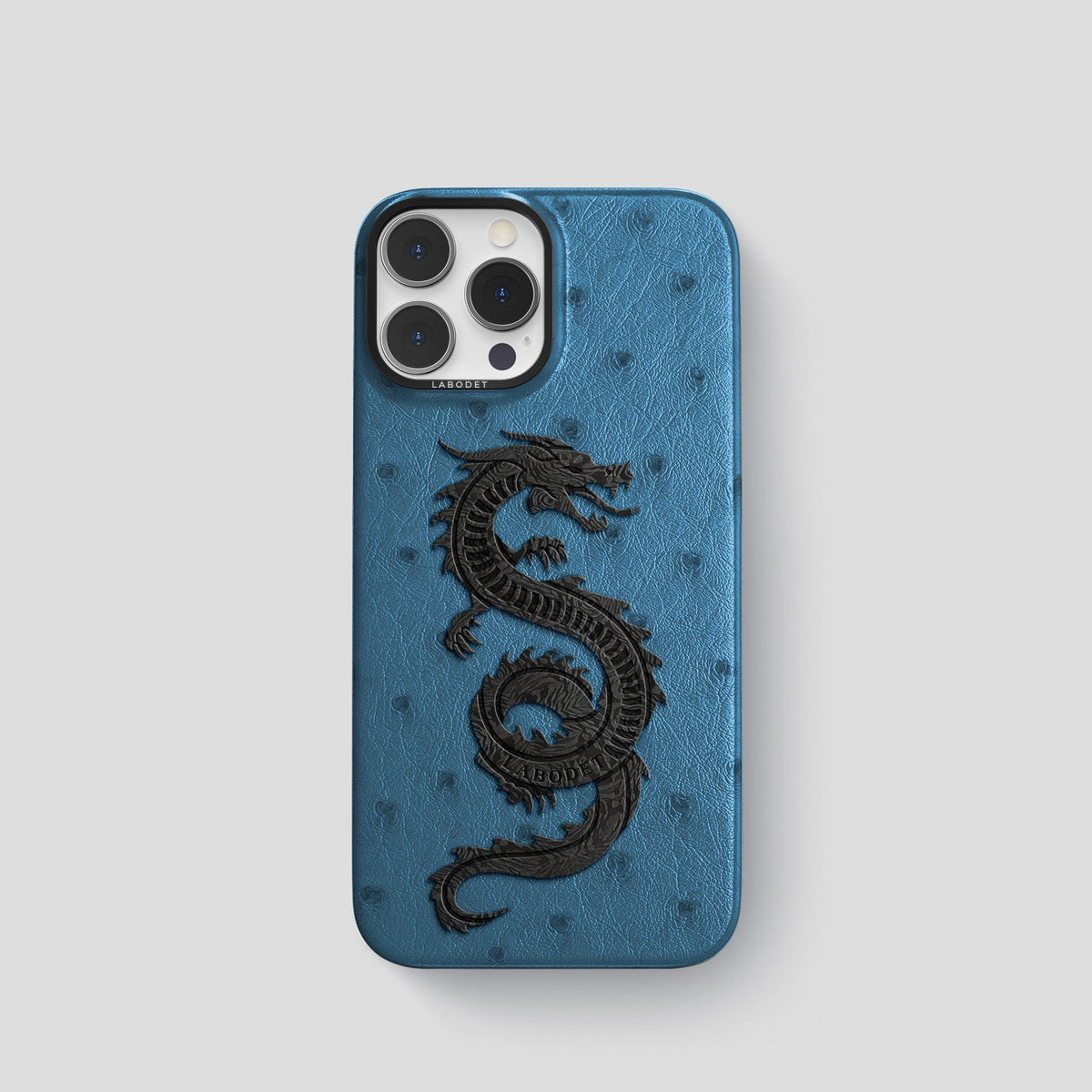 Blue-Jeans iPhone 13 Pro Classic Case Ostrich with Black Metal -1 | Blue-Jeans-Black
