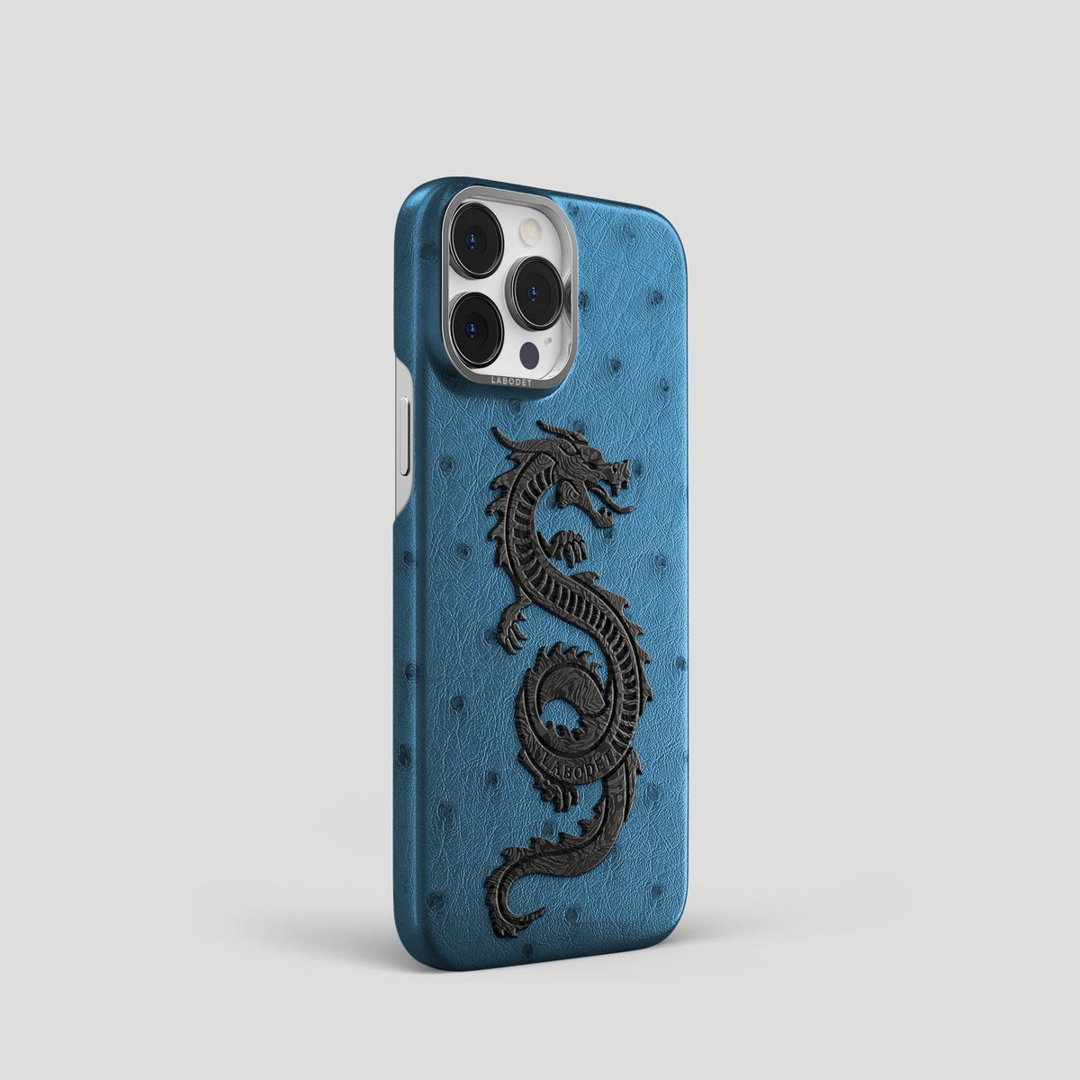 Blue-Jeans iPhone 14 Pro Classic Case Ostrich with Steel Metal -2 | Blue-Jeans-Steel
