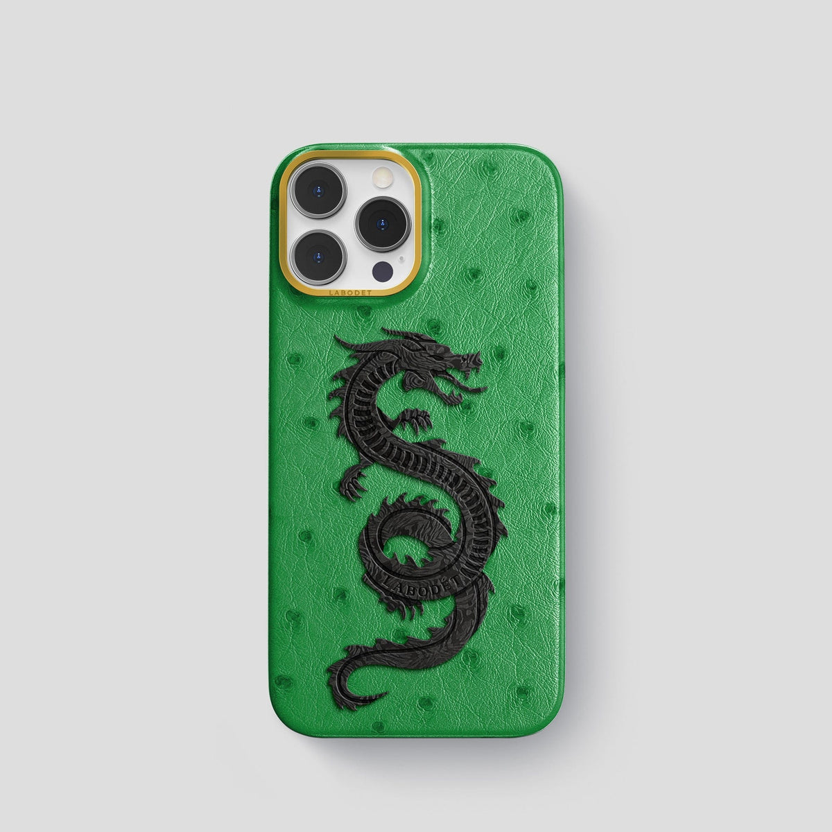 Kentucky Green iPhone 15 Pro Classic Case Ostrich with Gold Metal -1 | Kentucky-Green-Gold