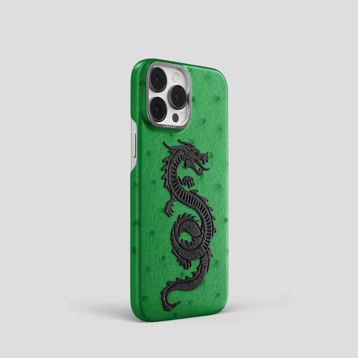 Kentucky Green iPhone 15 Pro Classic Case Ostrich with Steel Metal -2 | Kentucky-Green-Steel