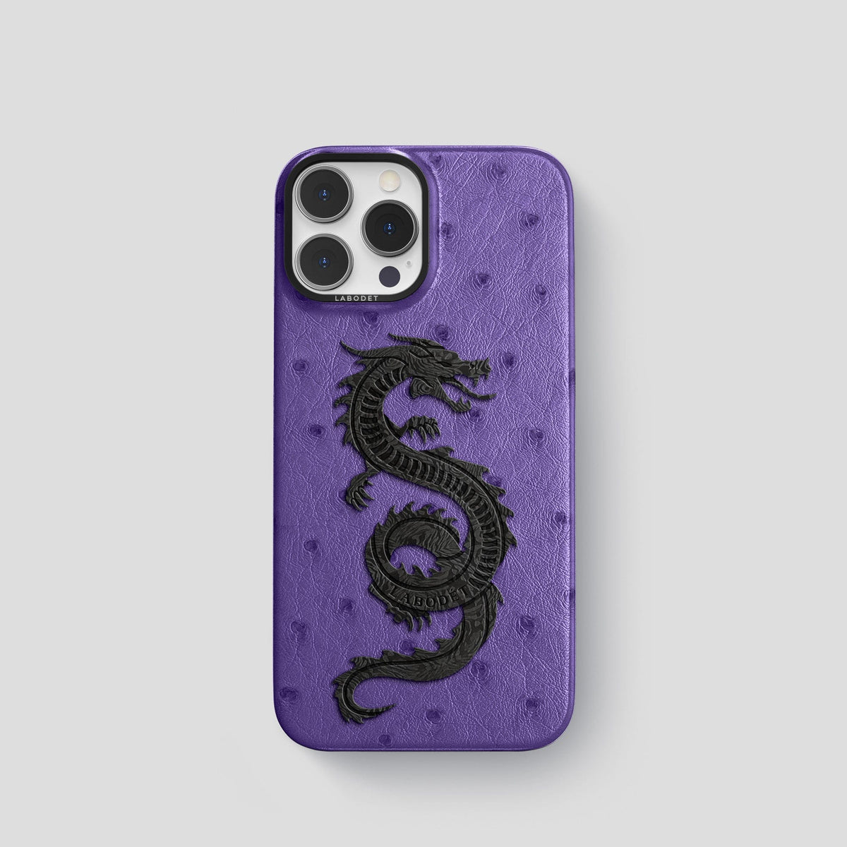 Purple iPhone 14 Pro Classic Case Ostrich with Black Metal -1 | Purple-Black
