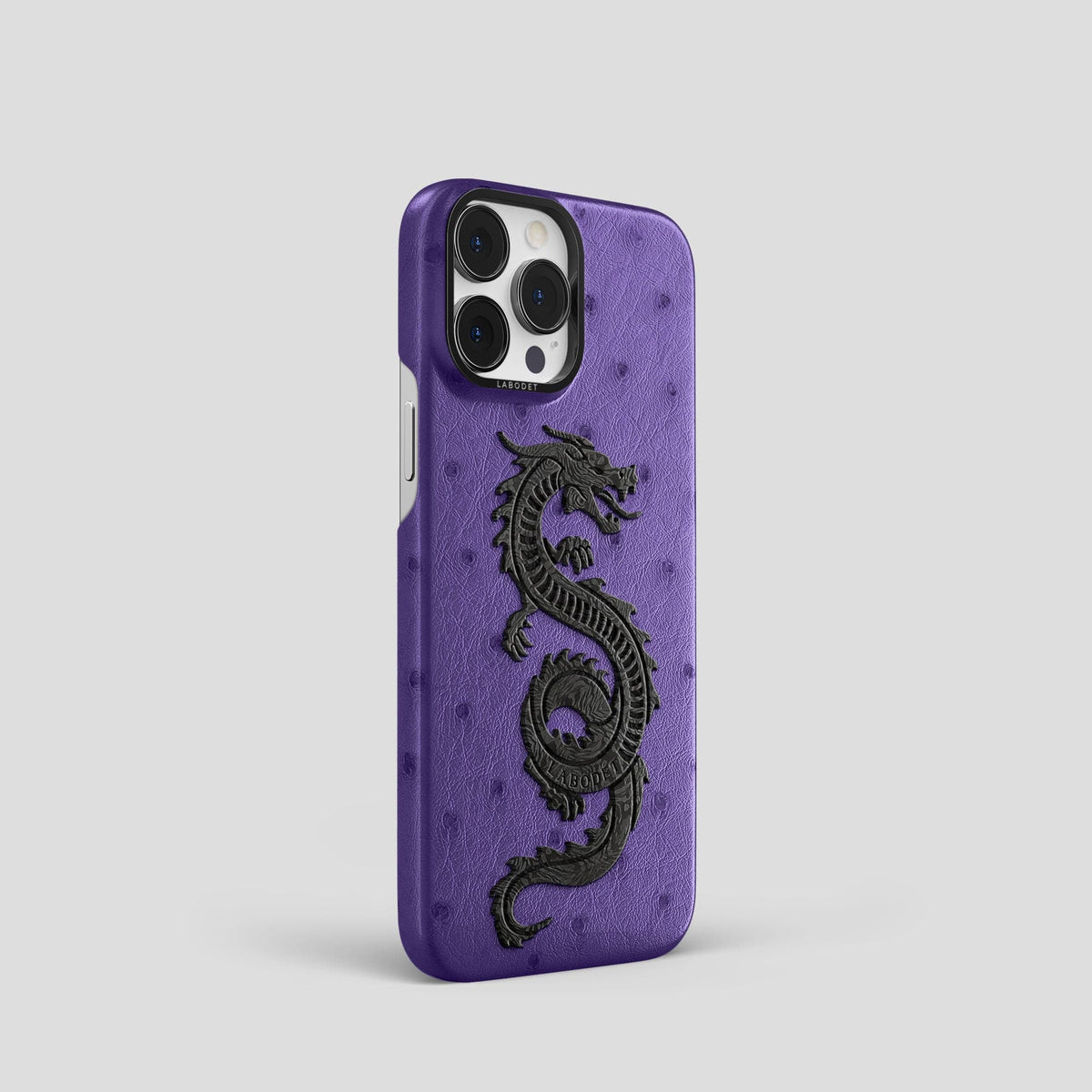Purple iPhone 14 Pro Classic Case Ostrich with Black Metal -2 | Purple-Black