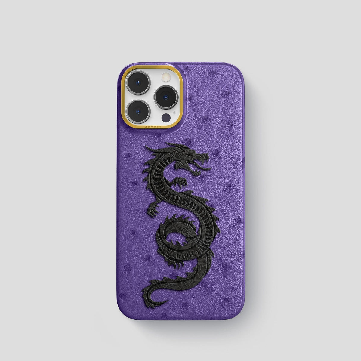 Purple iPhone 15 Pro Classic Case Ostrich with Gold Metal -1 | Purple-Gold