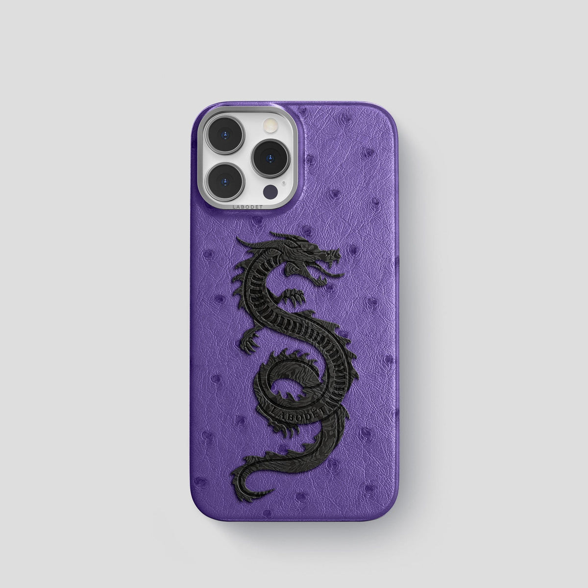 Purple iPhone 14 Pro Classic Case Ostrich with Steel Metal -1 | Purple-Steel