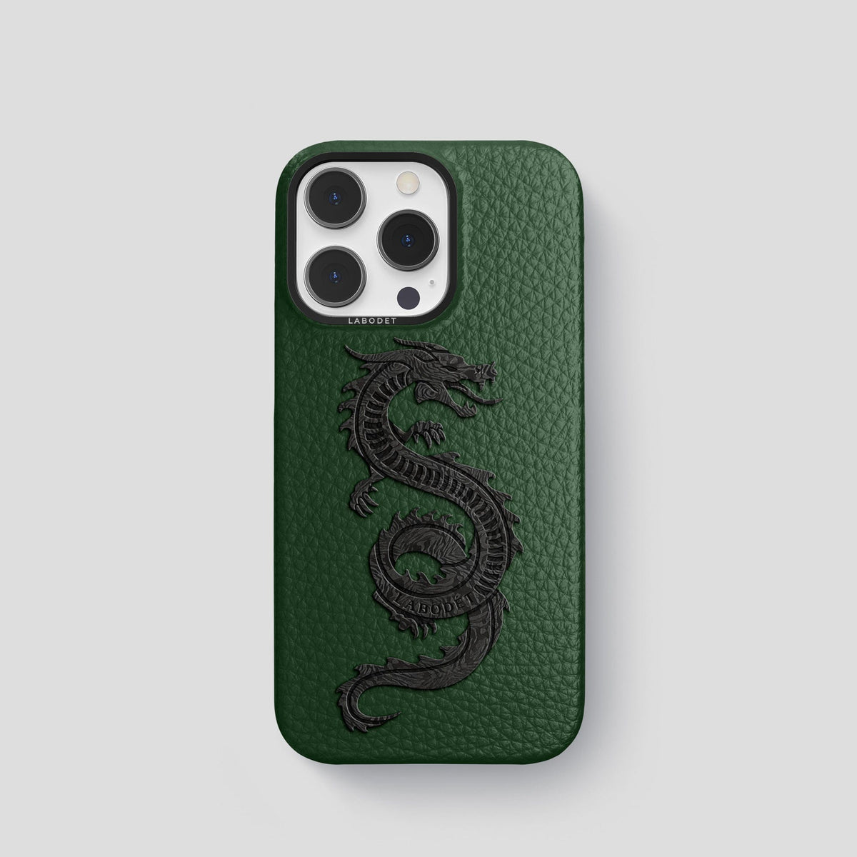 Dark Green iPhone 15 Pro Classic Case Calf with Black Metal -1 | Dark-Green-Black