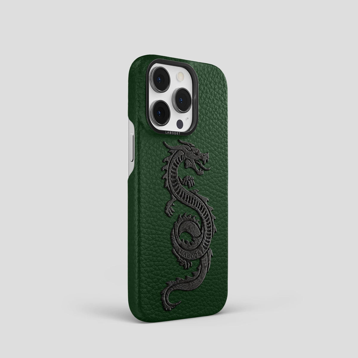 Dark Green iPhone 15 Pro Classic Case Calf with Black Metal -2 | Dark-Green-Black