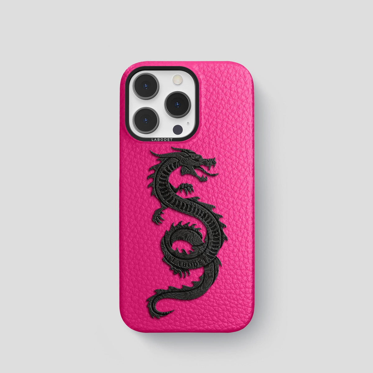 Magenta iPhone 15 Pro Classic Case Calf with Black Metal -1 | Magenta-Black
