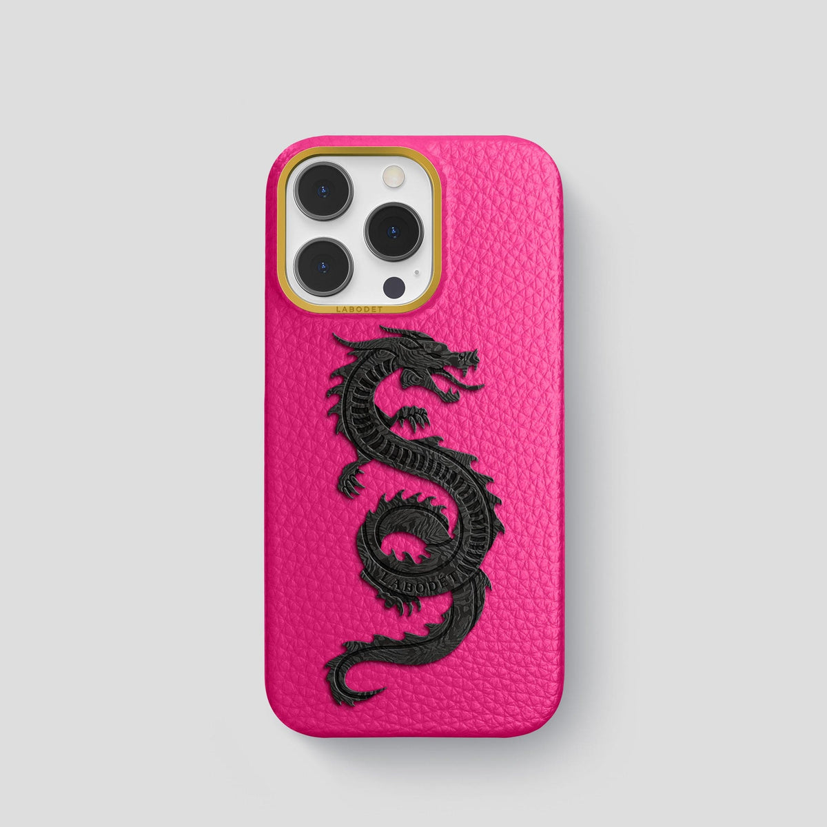 Magenta iPhone 15 Pro Classic Case Calf with Gold Metal -1 | Magenta-Gold