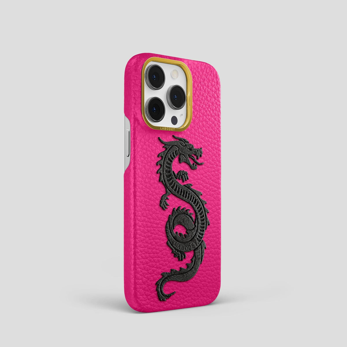 Magenta iPhone 15 Pro Classic Case Calf with Gold Metal -2 | Magenta-Gold
