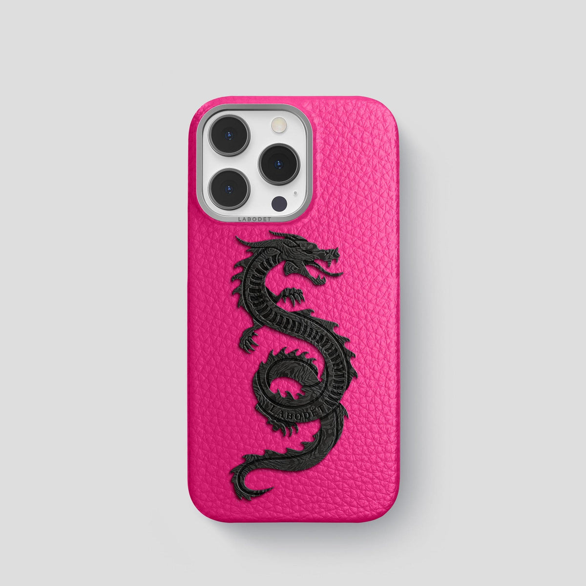 Magenta iPhone 15 Pro Classic Case Calf with Steel Metal -1 | Magenta-Steel