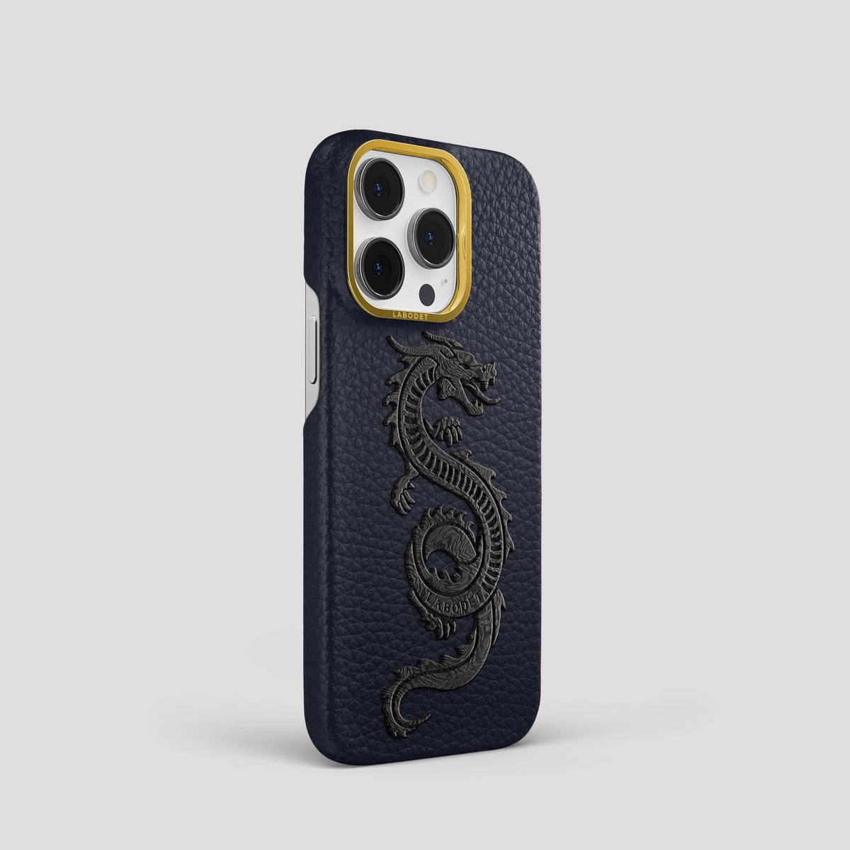 Marine iPhone 15 Pro Classic Case Calf with Gold Metal -2 | Marine-Gold