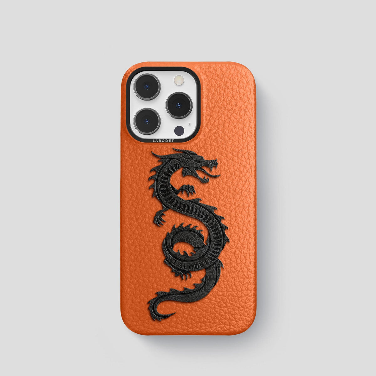 Orange iPhone 15 Pro Classic Case Calf with Black Metal -1 | Orange-Black