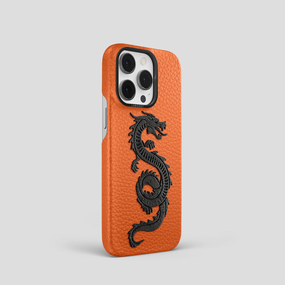 Orange iPhone 15 Pro Classic Case Calf with Black Metal -2 | Orange-Black