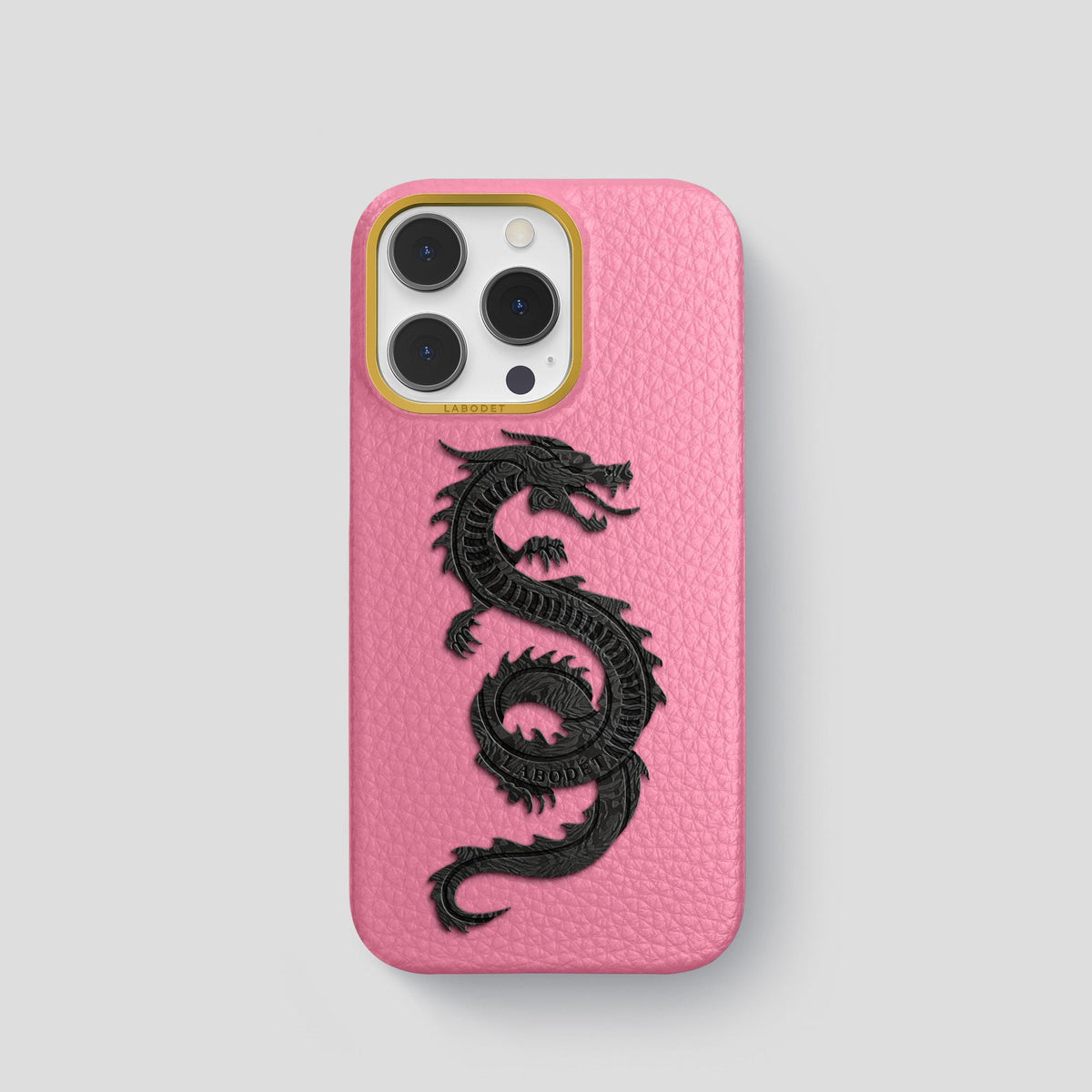 Pink iPhone 15 Pro Classic Case Calf with Gold Metal -1 | Pink-Gold