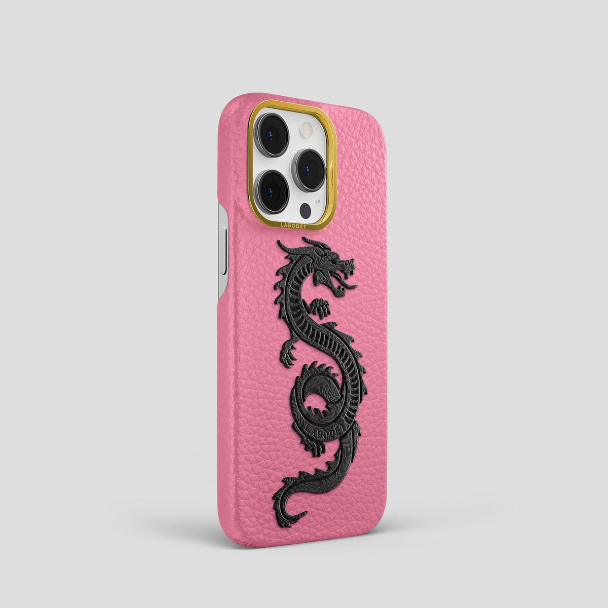 Pink iPhone 15 Pro Classic Case Calf with Gold Metal -2 | Pink-Gold