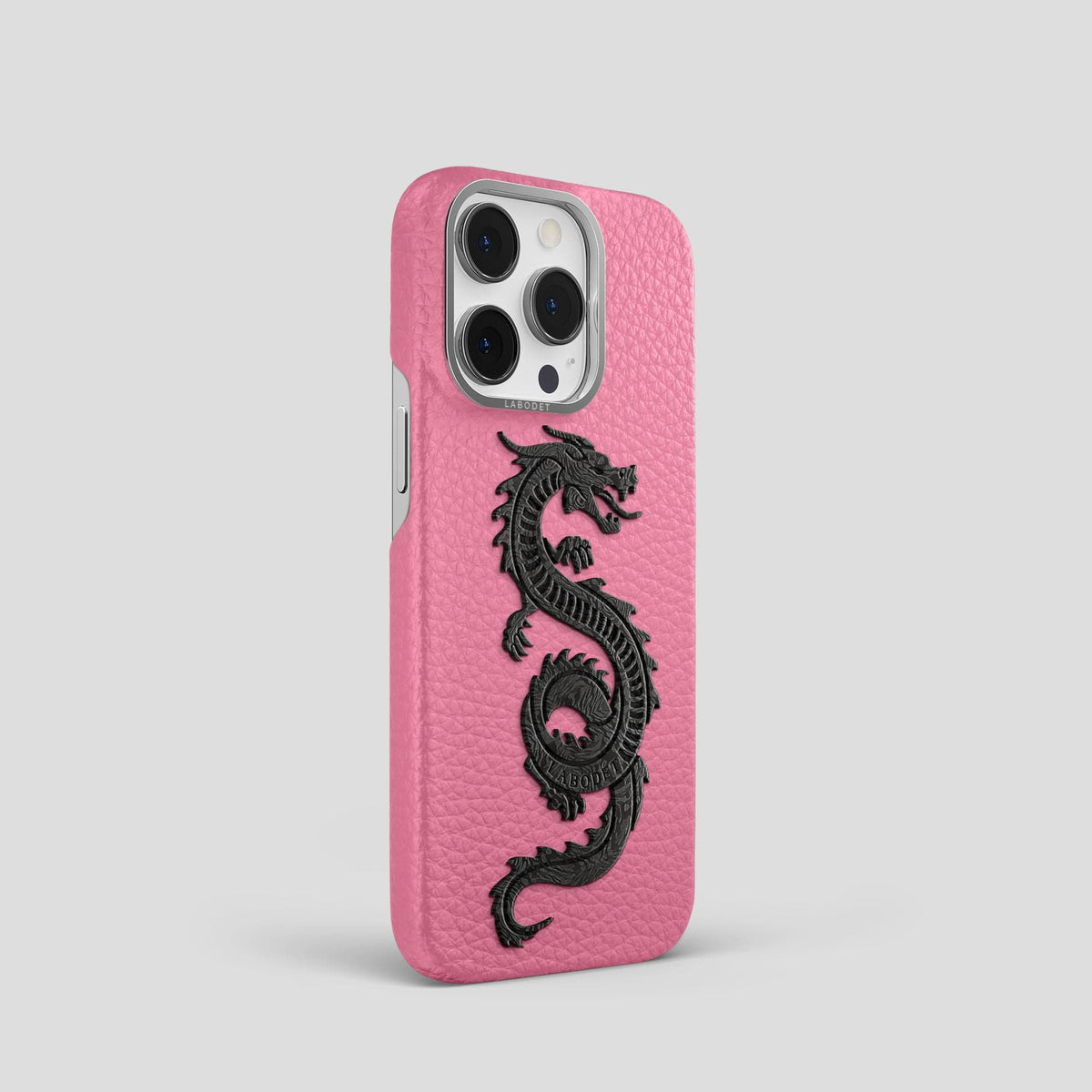 Pink iPhone 15 Pro Classic Case Calf with Steel Metal -2 | Pink-Steel