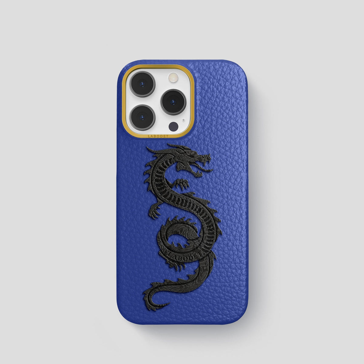 Royal Blue iPhone 15 Pro Classic Case Calf with Gold Metal -1 | Royal-Blue-Gold