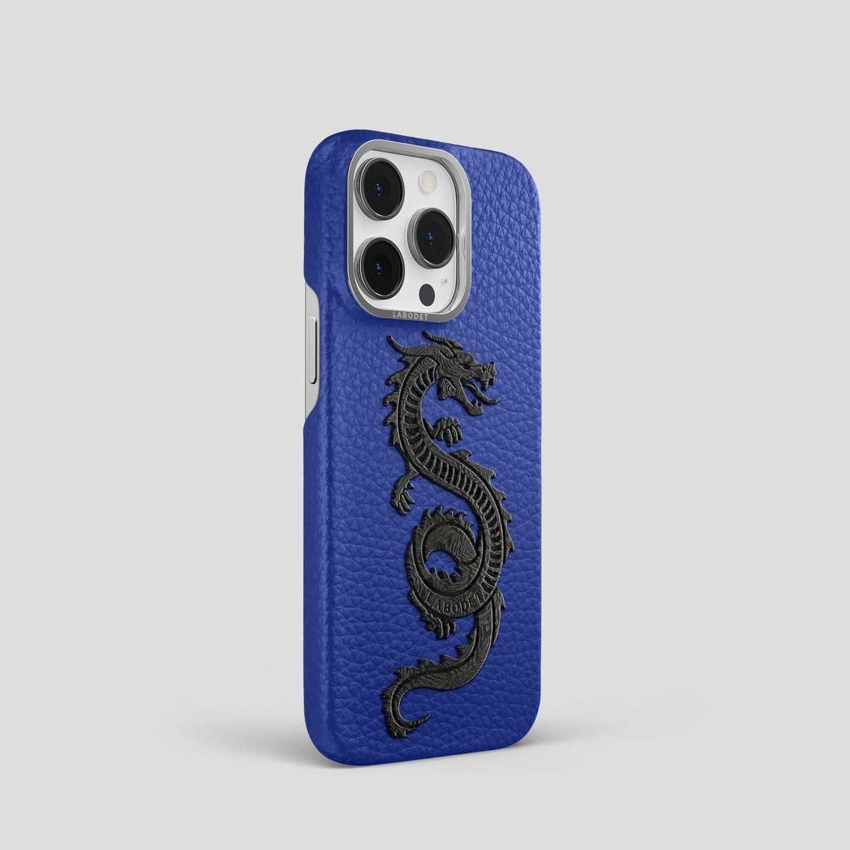 Royal Blue iPhone 15 Pro Classic Case Calf with Steel Metal -2 | Royal-Blue-Steel