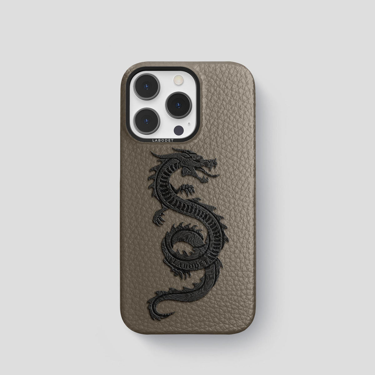 Taupe iPhone 15 Pro Classic Case Calf with Black Metal -1 | Taupe-Black