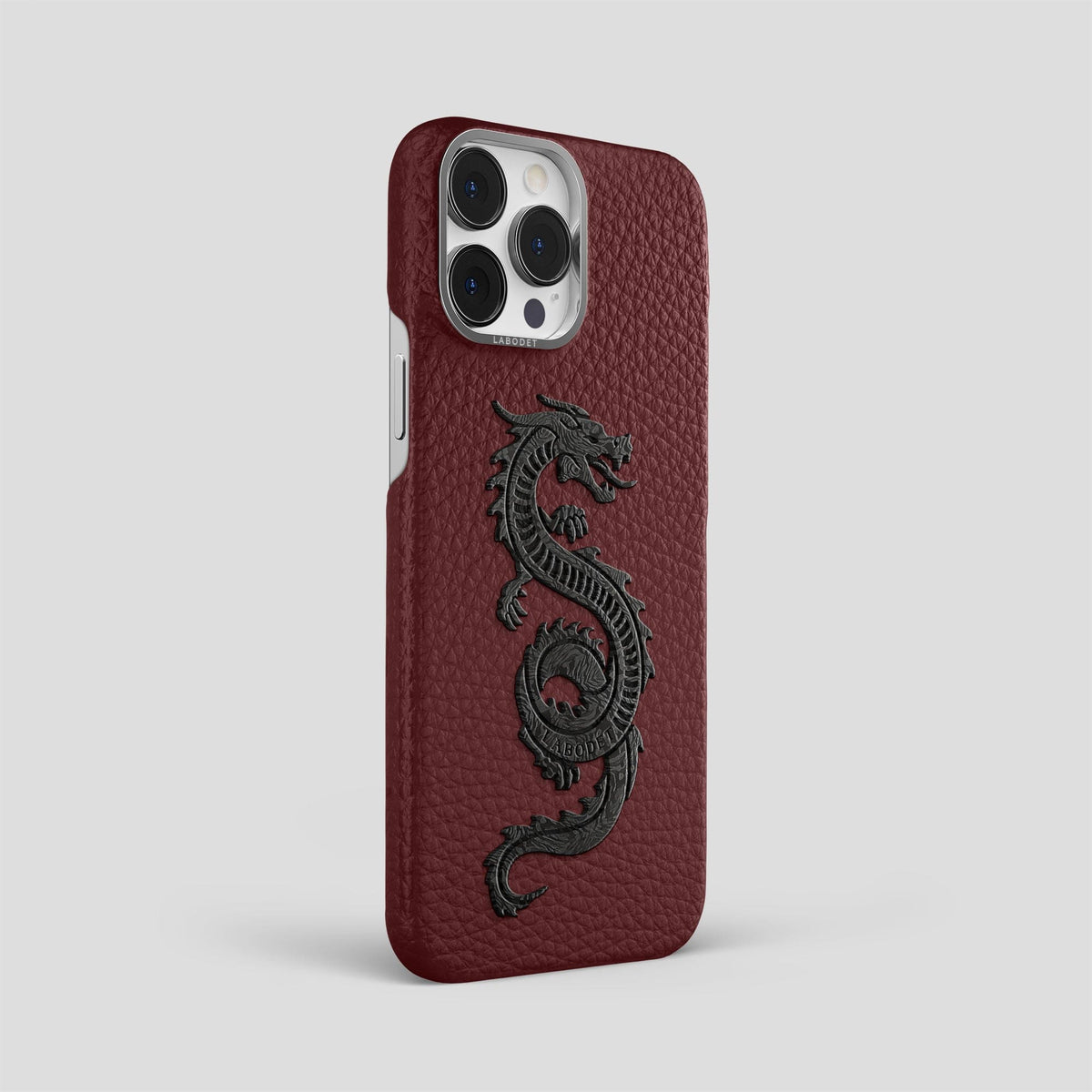 Bordeaux iPhone 15 Pro Max Classic Case Calf with Steel Metal -2 | Bordeaux-Steel