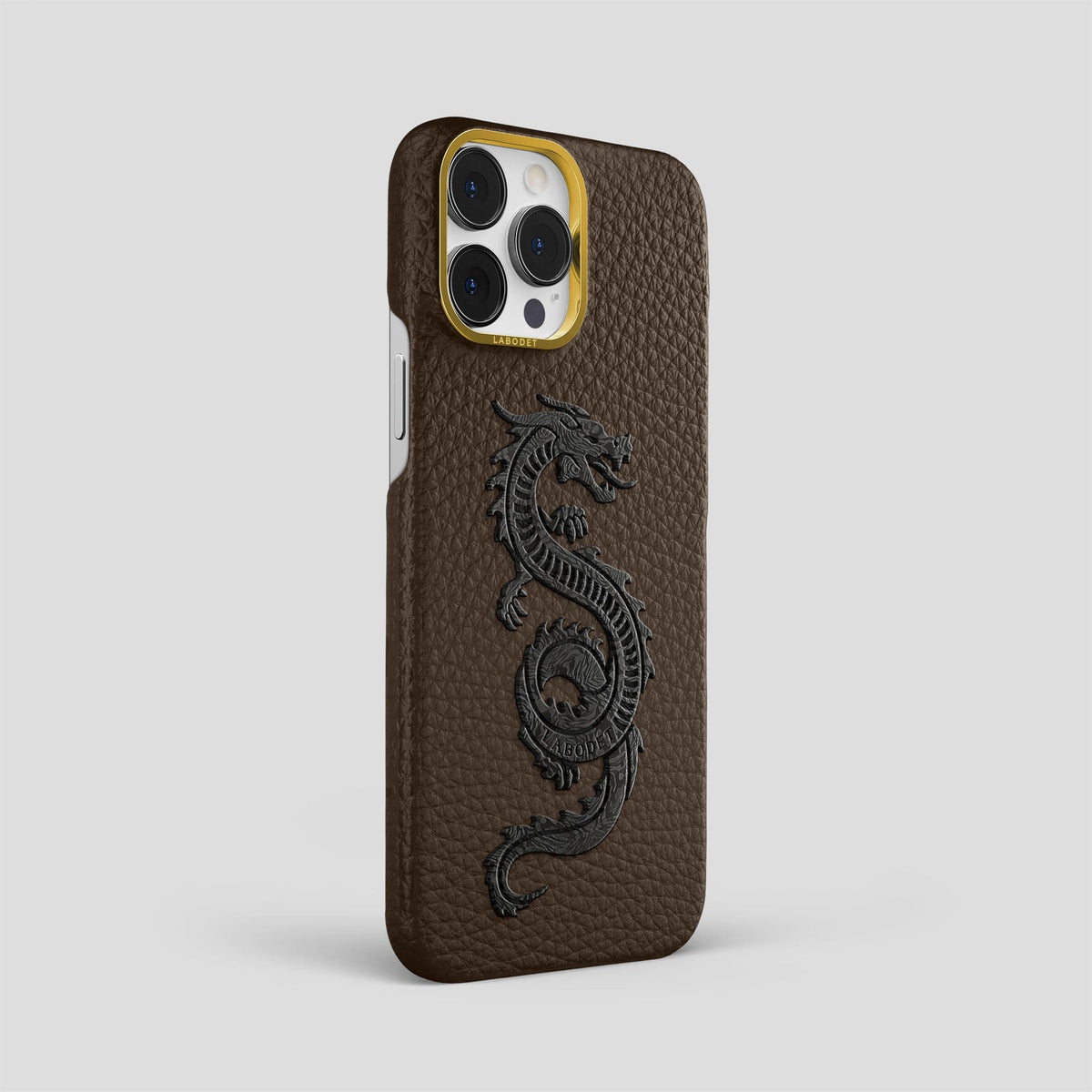 Dark Brown iPhone 15 Pro Max Classic Case Calf with Gold Metal -2 | Dark-Brown-Gold