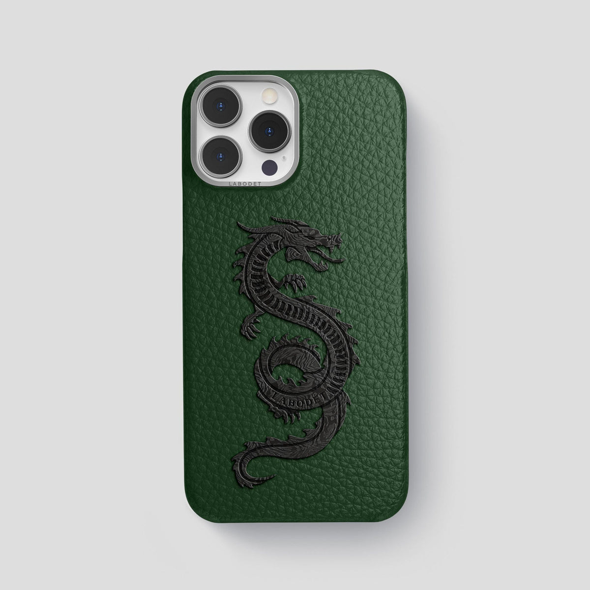 Dark Green iPhone 15 Pro Max Classic Case Calf with Steel Metal -1 | Dark-Green-Steel