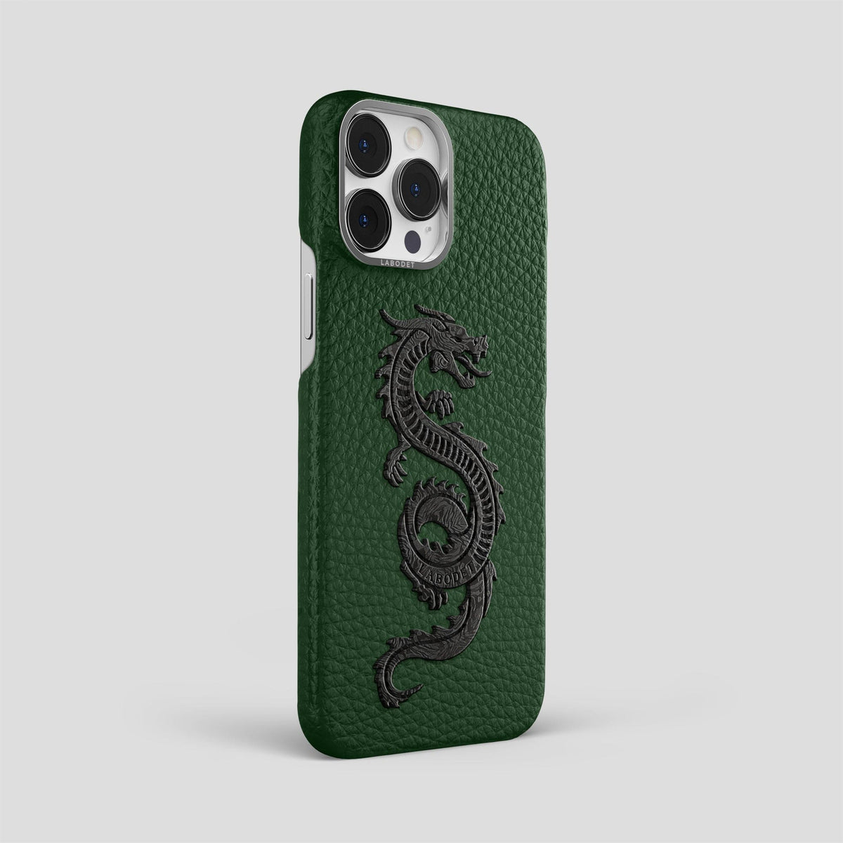 Dark Green iPhone 15 Pro Max Classic Case Calf with Steel Metal -2 | Dark-Green-Steel