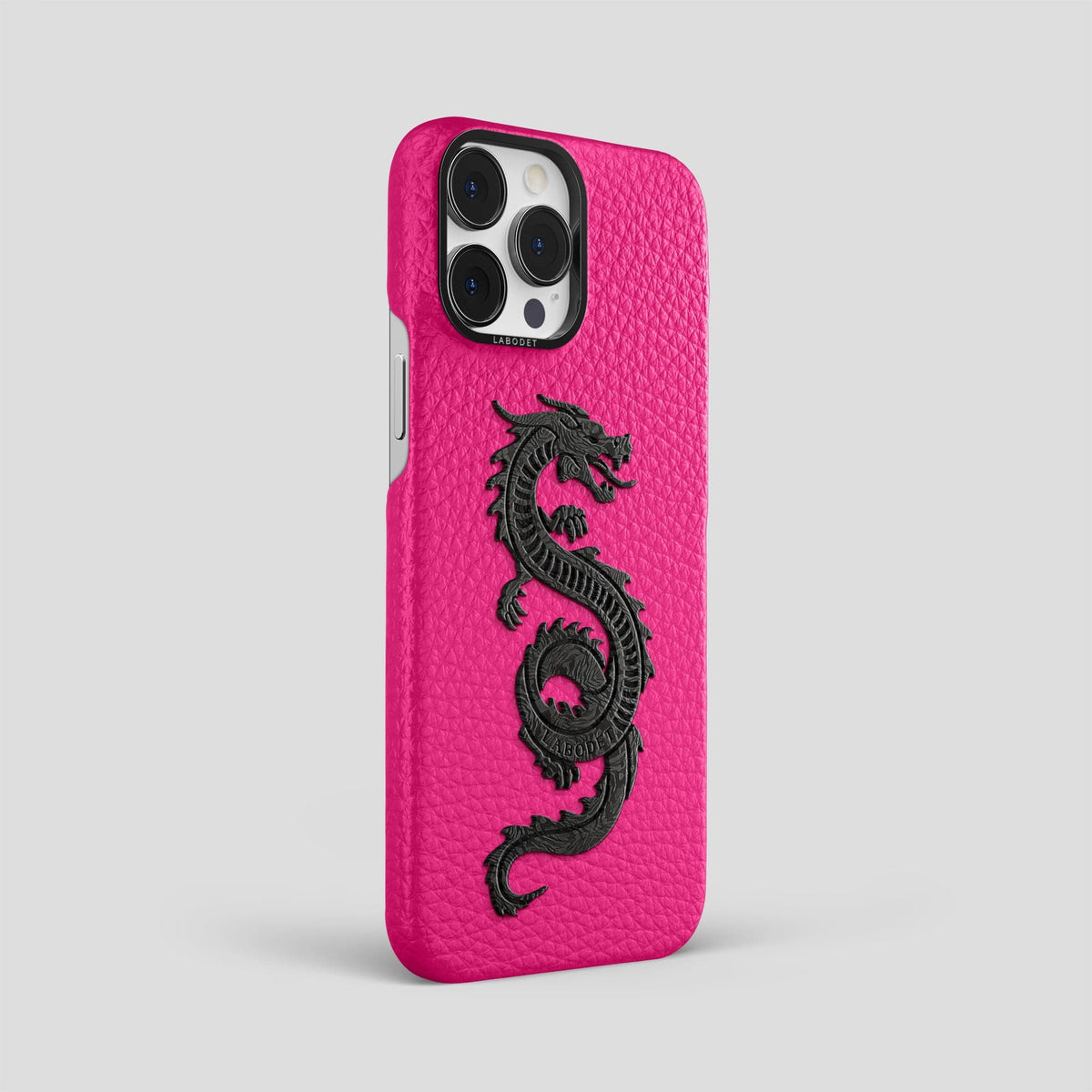 Magenta iPhone 15 Pro Max Classic Case Calf with Black Metal -2 | Magenta-Black