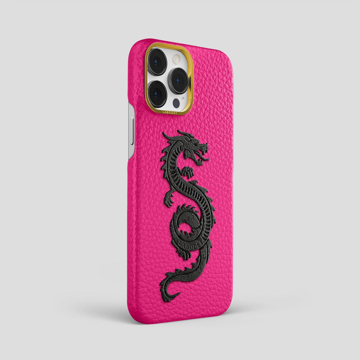 Magenta iPhone 15 Pro Max Classic Case Calf with Gold Metal -2 | Magenta-Gold