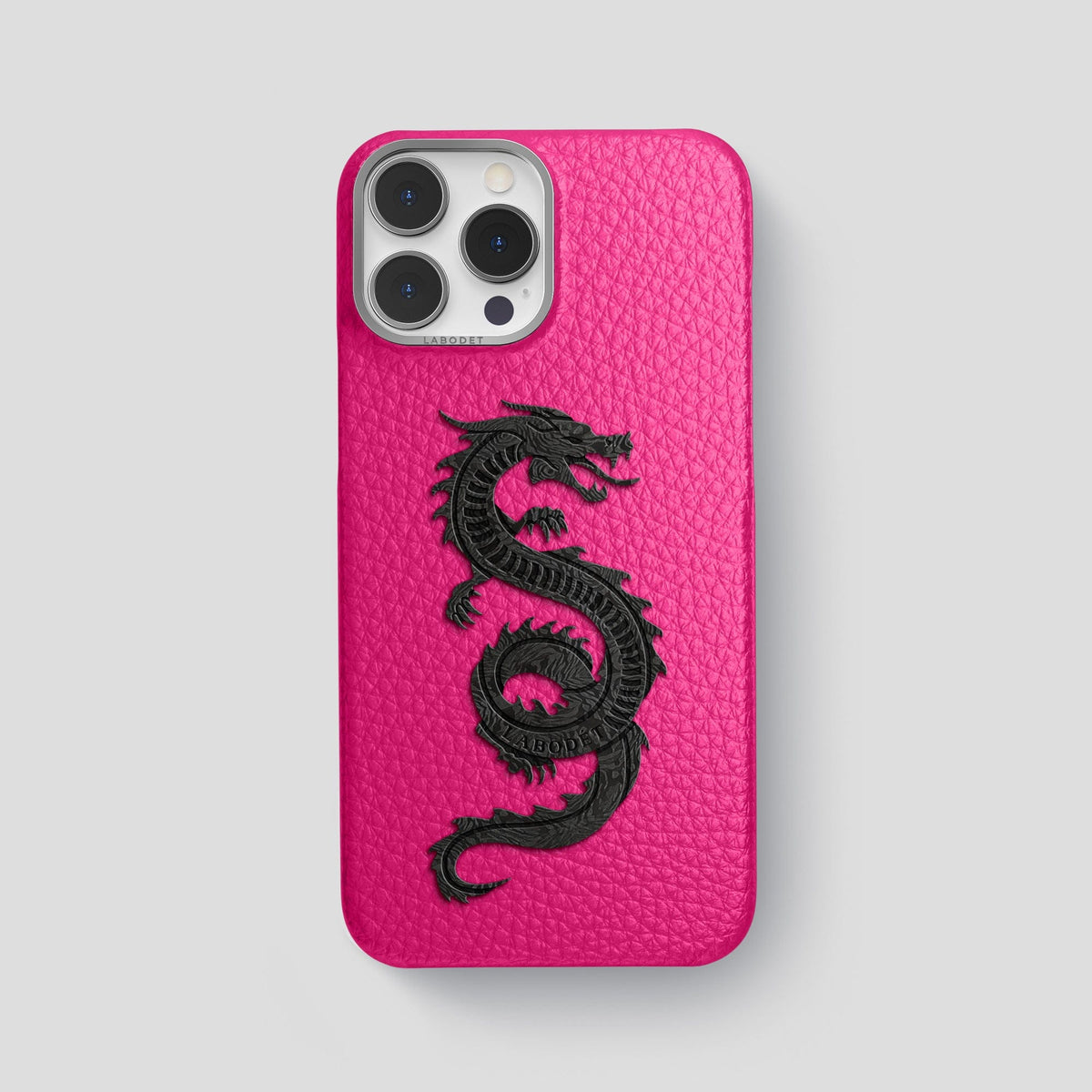 Magenta iPhone 15 Pro Max Classic Case Calf with Steel Metal -1 | Magenta-Steel