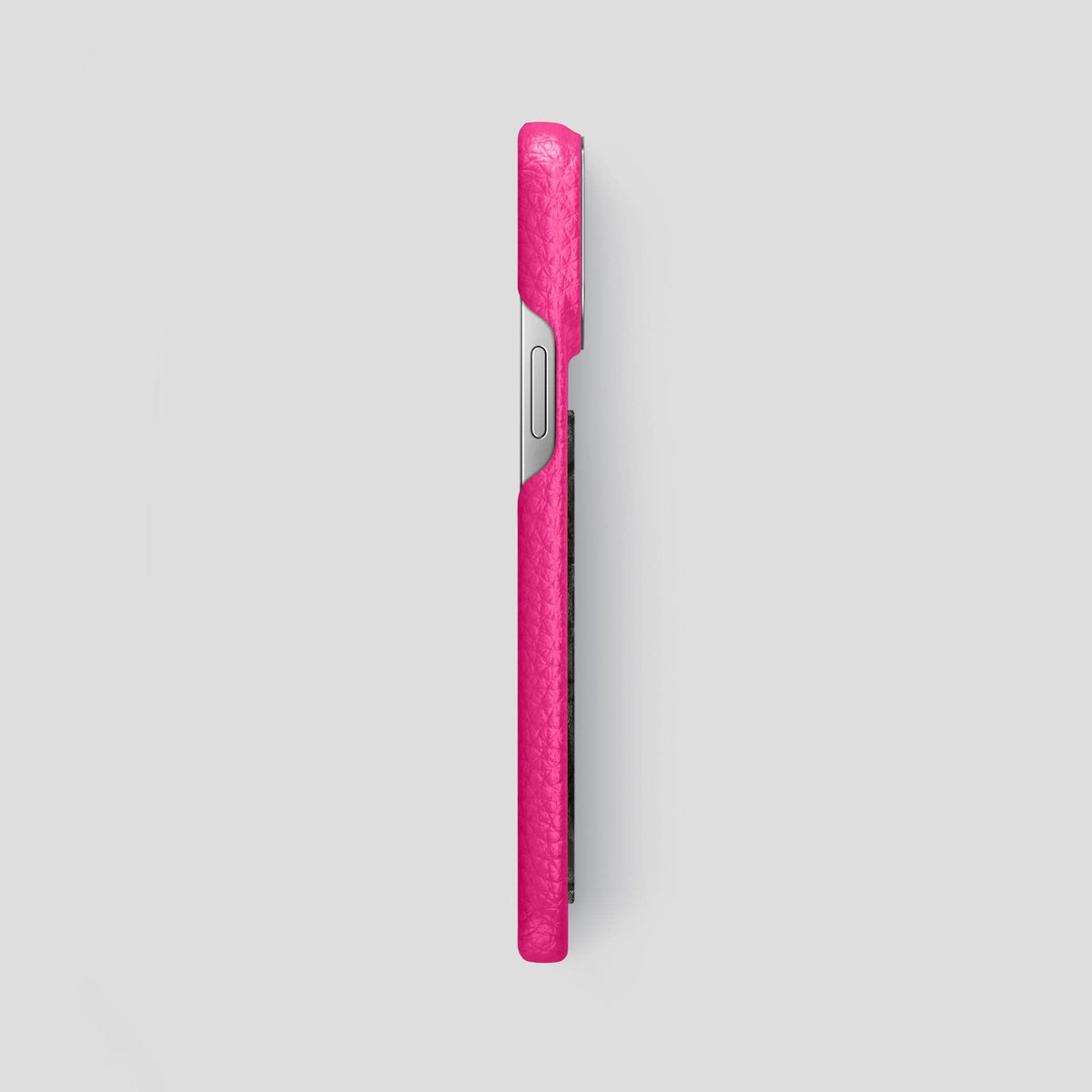 Magenta iPhone 15 Pro Max Classic Case Calf with Steel Metal -3 | Magenta-Steel