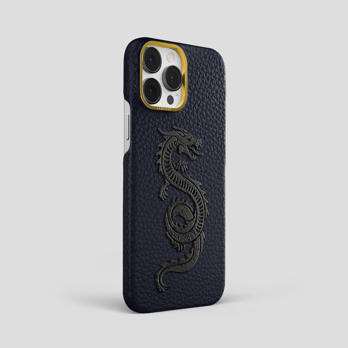 Marine iPhone 15 Pro Max Classic Case Calf with Gold Metal -2 | Marine-Gold