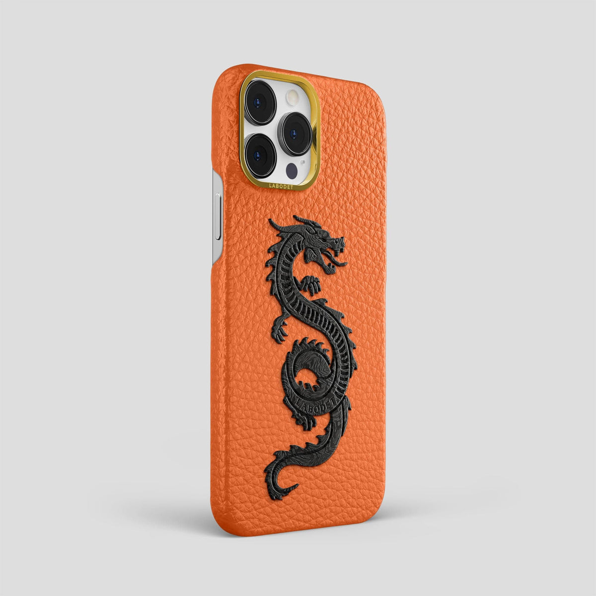 Orange iPhone 15 Pro Max Classic Case Calf with Gold Metal -2 | Orange-Gold