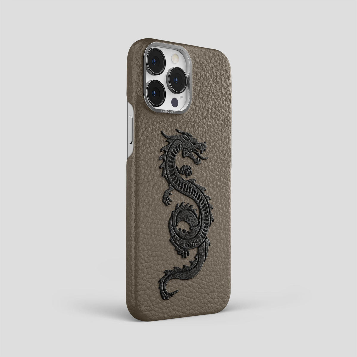 Taupe iPhone 15 Pro Max Classic Case Calf with Steel Metal -2 | Taupe-Steel