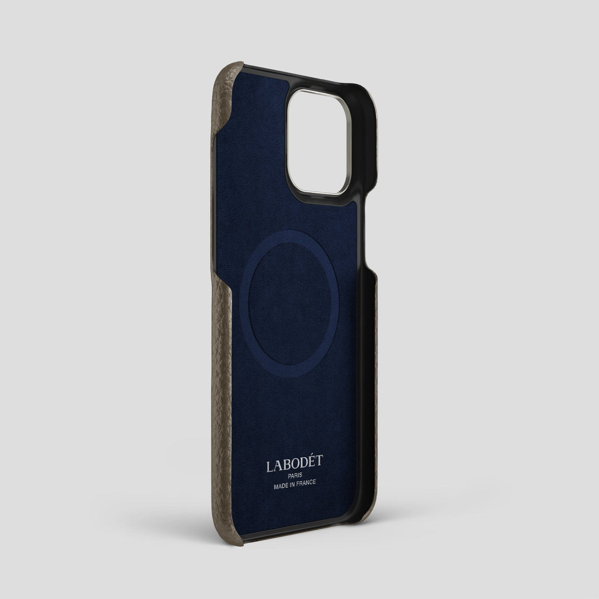 Taupe iPhone 15 Pro Max Classic Case Calf with Steel Metal -4 | Taupe-Steel
