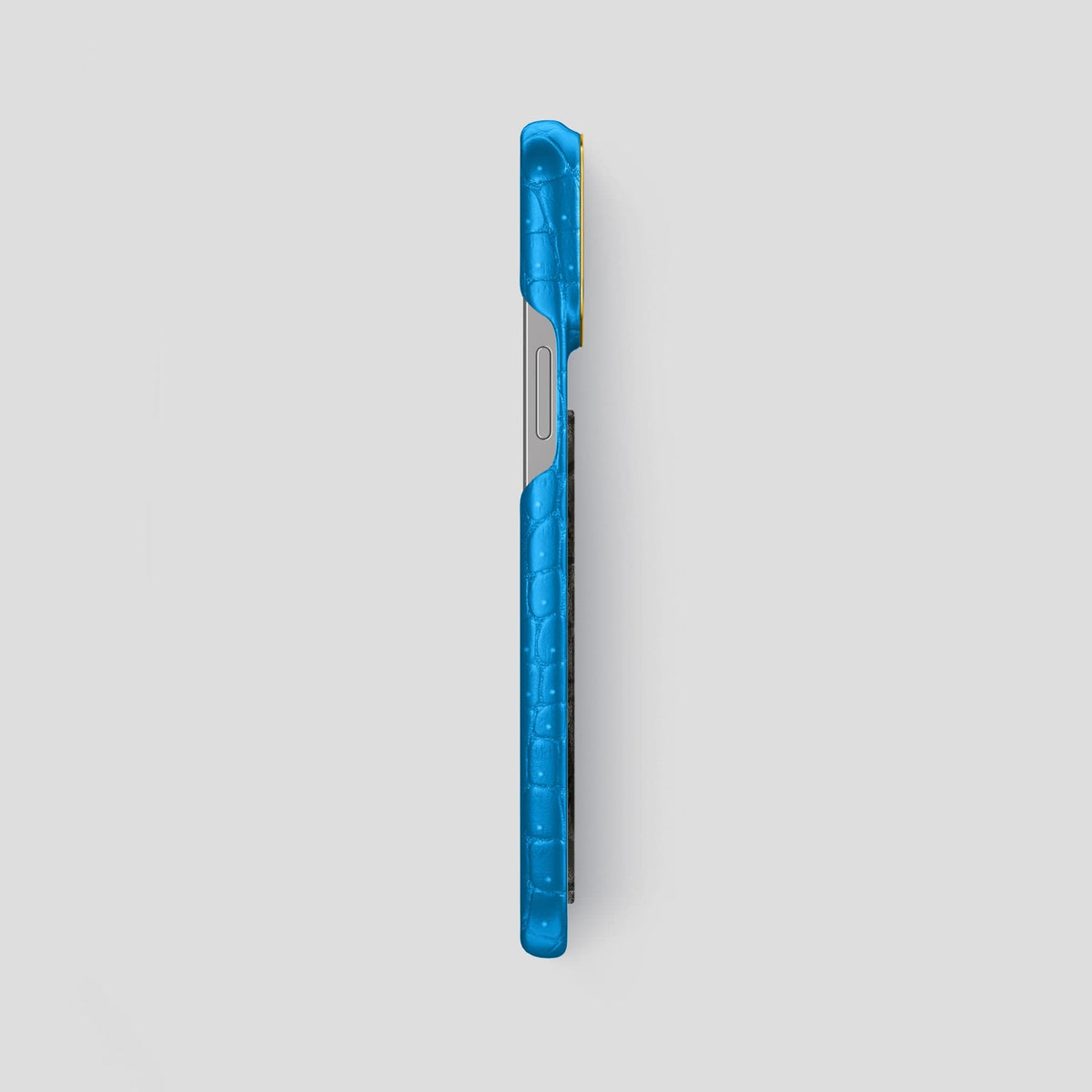 Blue-Lagoon iPhone 15 Pro Max Classic Case Porosus Crocodile with Gold Metal -3 | Blue-Lagoon-Gold