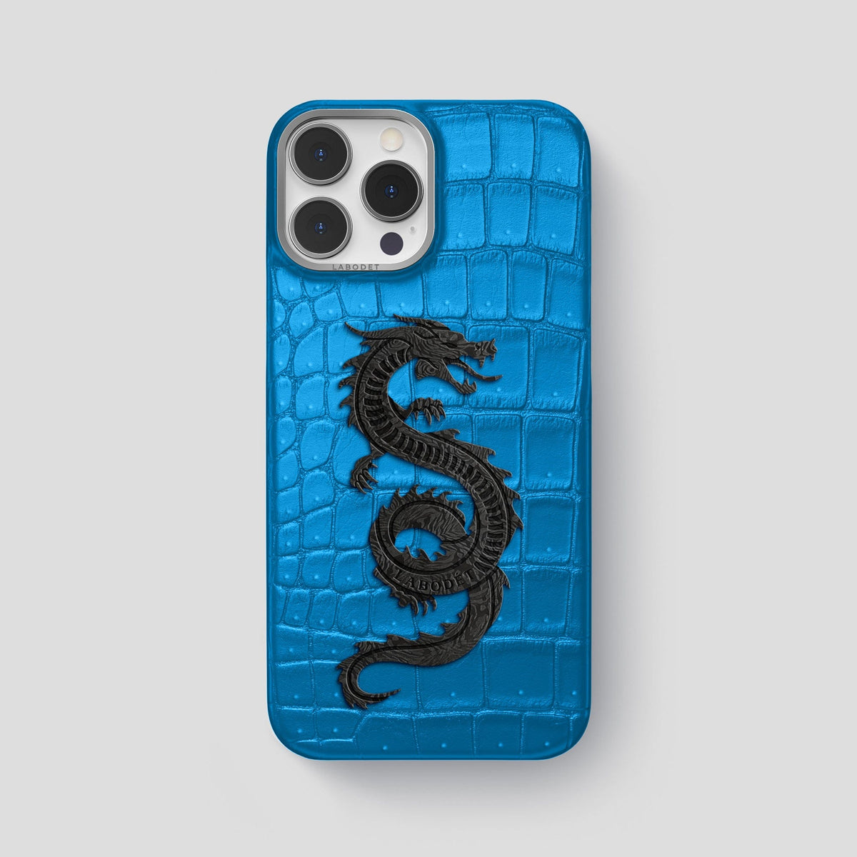 Blue-Lagoon iPhone 15 Pro Max Classic Case Porosus Crocodile with Steel Metal -1 | Blue-Lagoon-Steel