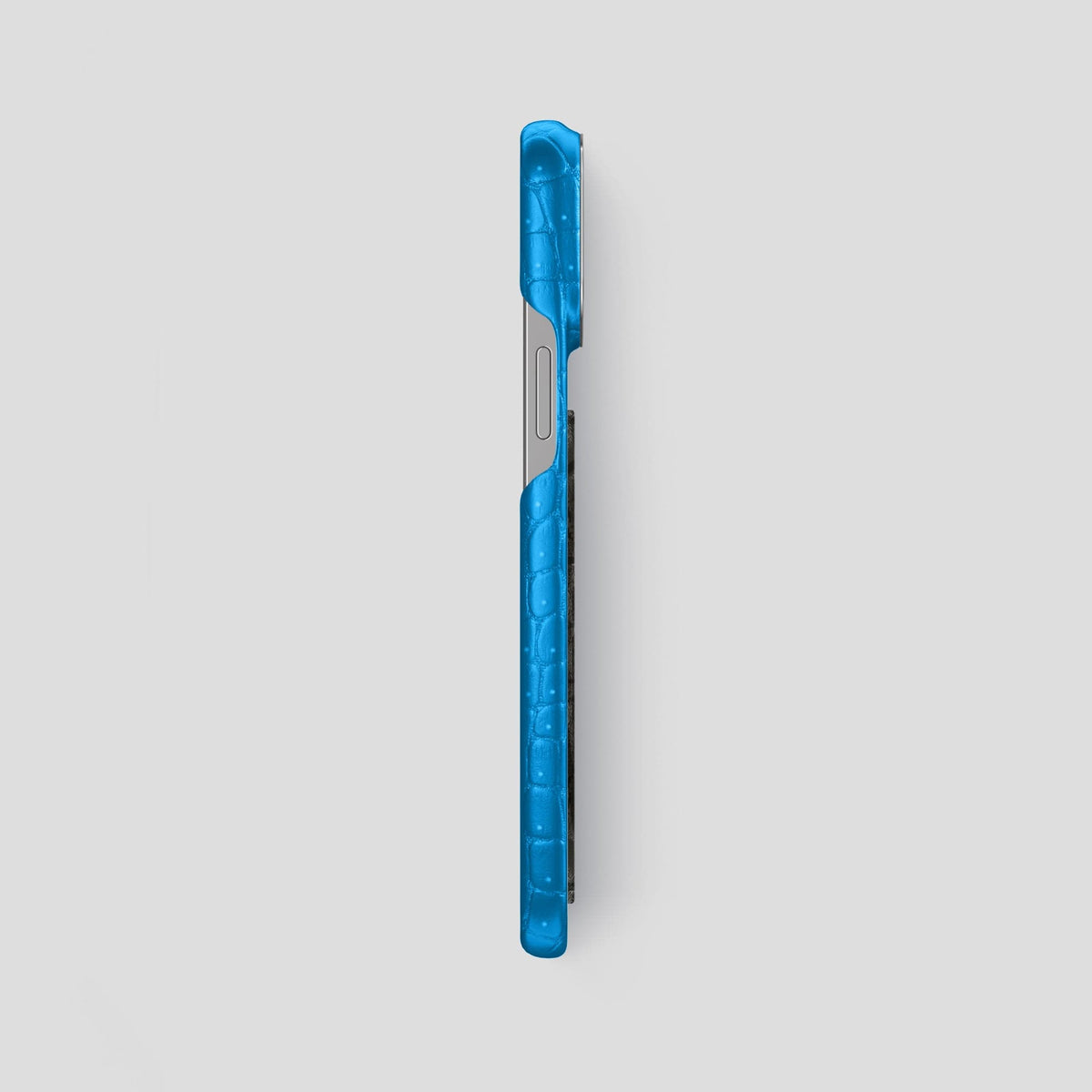 Blue-Lagoon iPhone 15 Pro Max Classic Case Porosus Crocodile with Steel Metal -3 | Blue-Lagoon-Steel