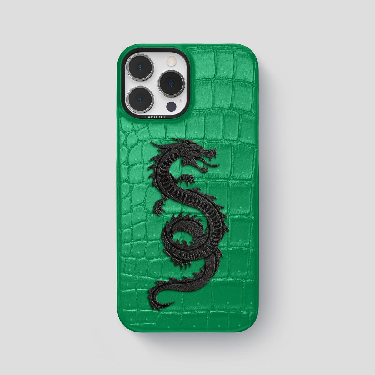 Cactus-Green iPhone 15 Pro Max Classic Case Porosus Crocodile with Black Metal -1 | Cactus-Green-Black