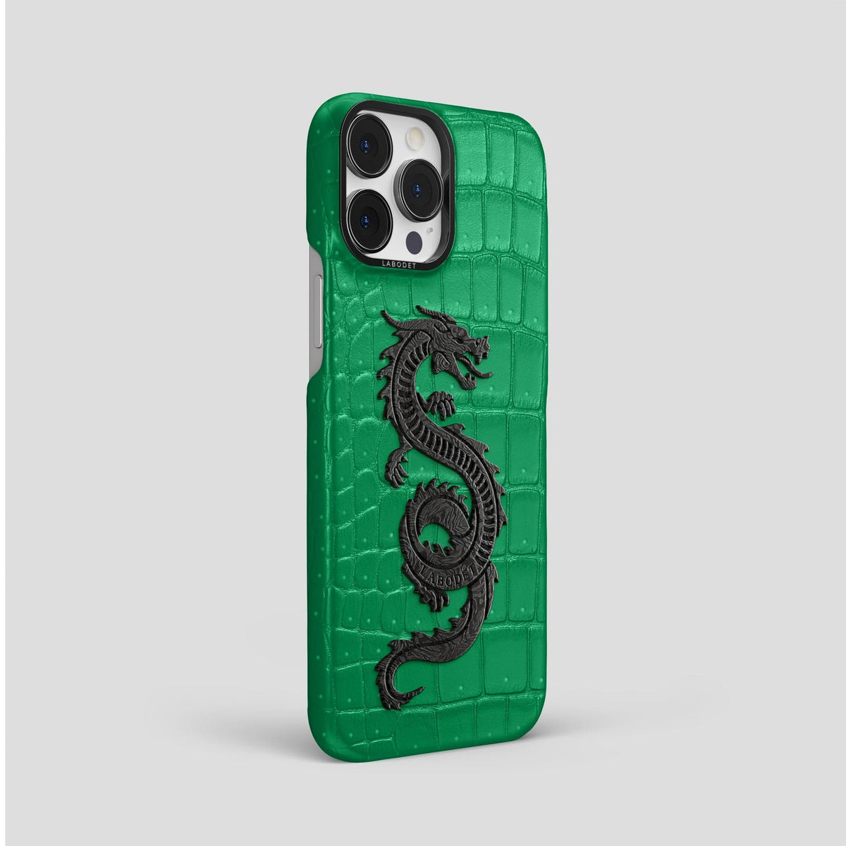 Cactus-Green iPhone 15 Pro Max Classic Case Porosus Crocodile with Black Metal -2 | Cactus-Green-Black