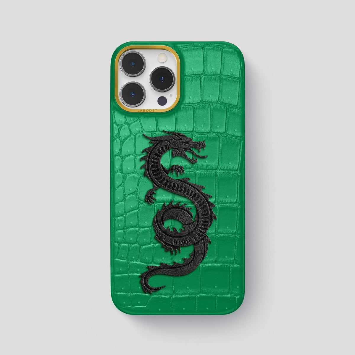 Cactus-Green iPhone 15 Pro Max Classic Case Porosus Crocodile with Gold Metal -1 | Cactus-Green-Gold