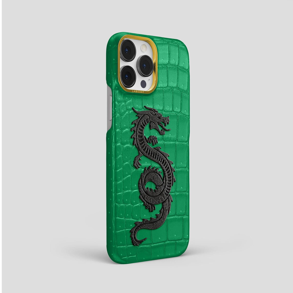 Cactus-Green iPhone 15 Pro Max Classic Case Porosus Crocodile with Gold Metal -2 | Cactus-Green-Gold