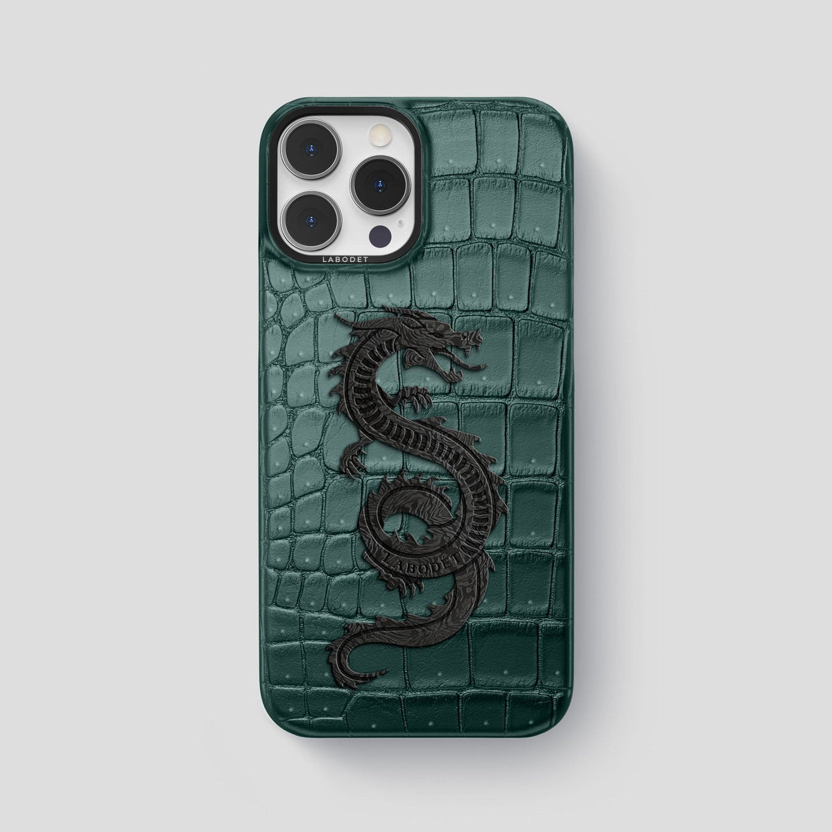 Dark-Forest iPhone 15 Pro Max Classic Case Porosus Crocodile with Black Metal -1 | Dark-Forest-Black