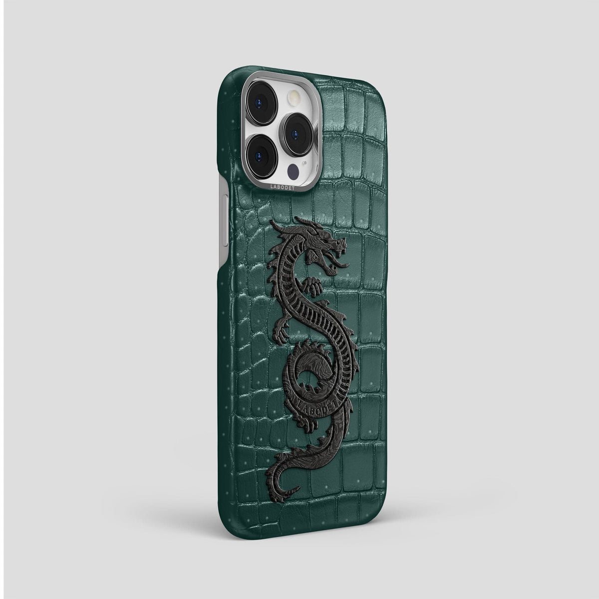 Dark-Forest iPhone 15 Pro Max Classic Case Porosus Crocodile with Steel Metal -2 | Dark-Forest-Steel