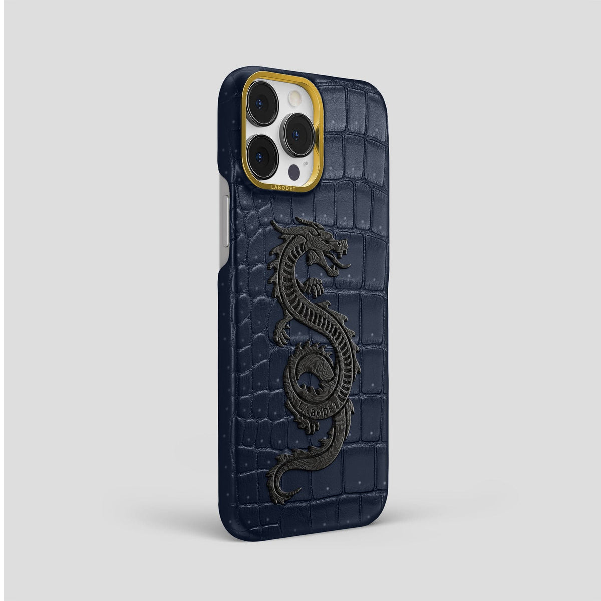 Deep Blue Sea iPhone 15 Pro Max Classic Case Porosus Crocodile with Gold Metal -2 | Deep-Blue-Sea-Gold