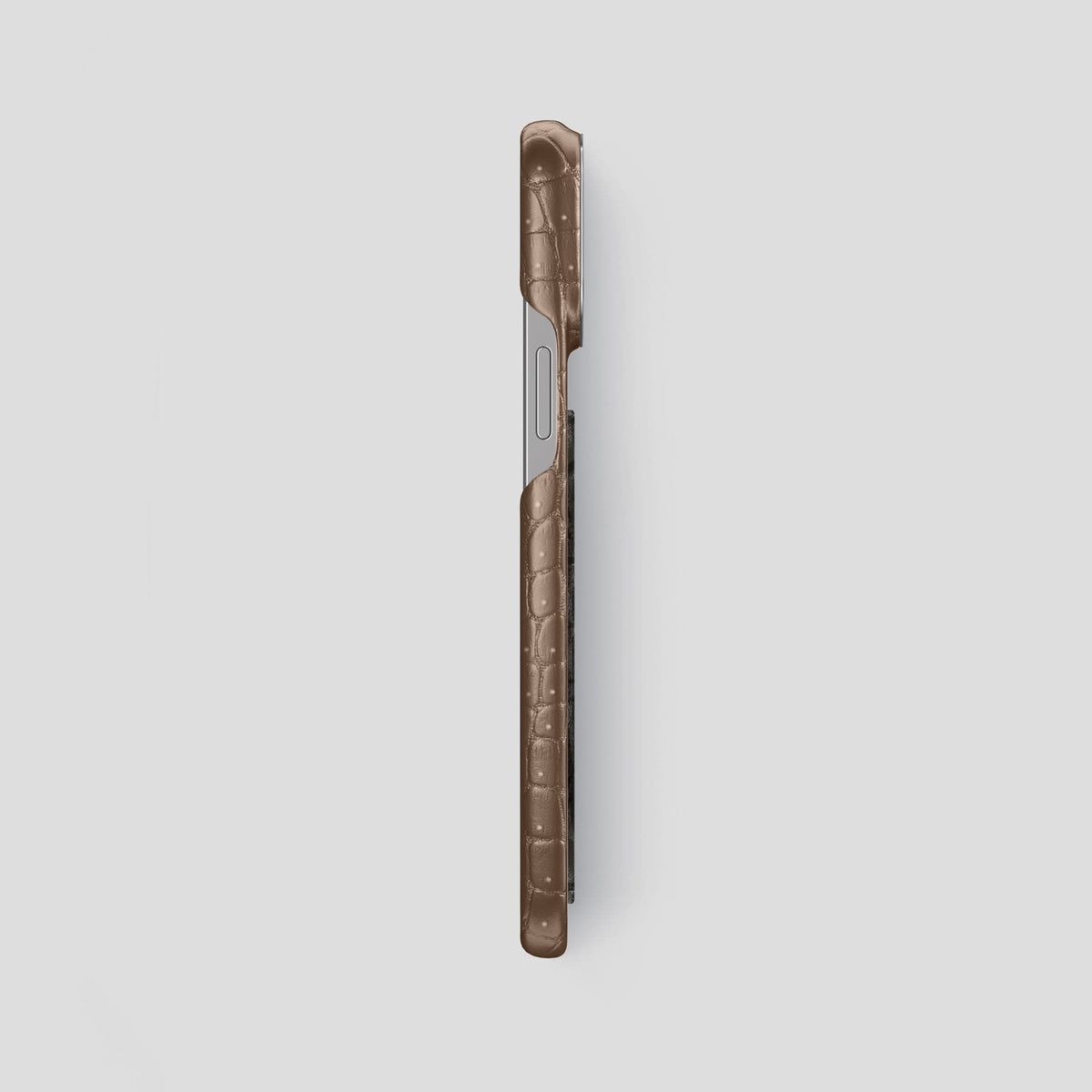 Fur-Brown iPhone 15 Pro Max Classic Case Porosus Crocodile with Steel Metal -3 | Fur-Brown-Steel