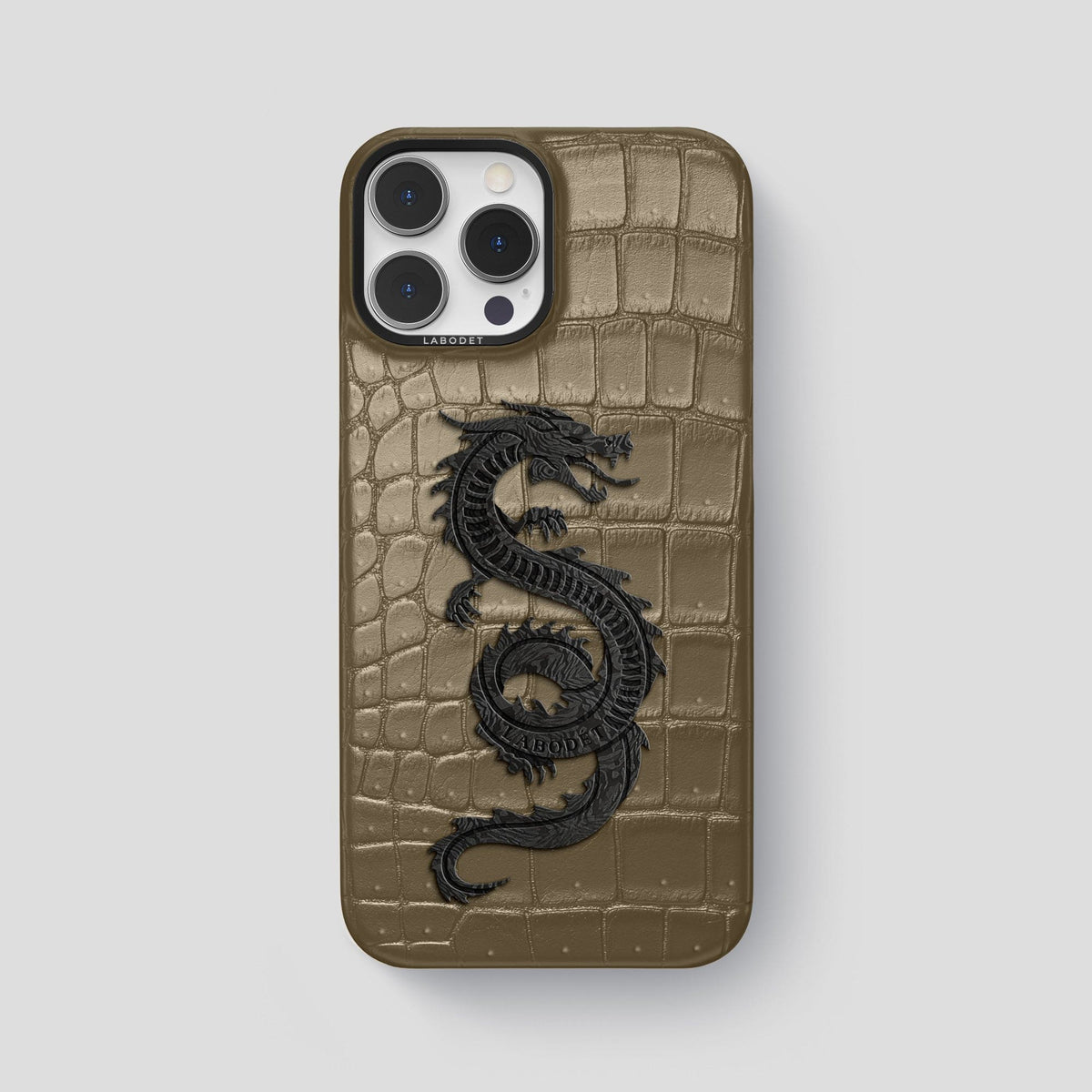 Kaki-Green iPhone 15 Pro Max Classic Case Porosus Crocodile with Black Metal -1 | Kaki-Green-Black